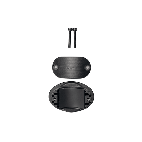 Black mounting hardware for ADO AQS Magnetic Quick Attach, including an oval base plate, central mounting bracket, and two screws.