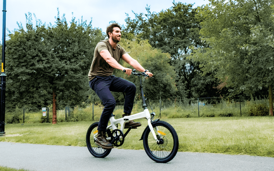 ADO e-bike on a UK street, demonstrating safety and electric bike parts for commuting