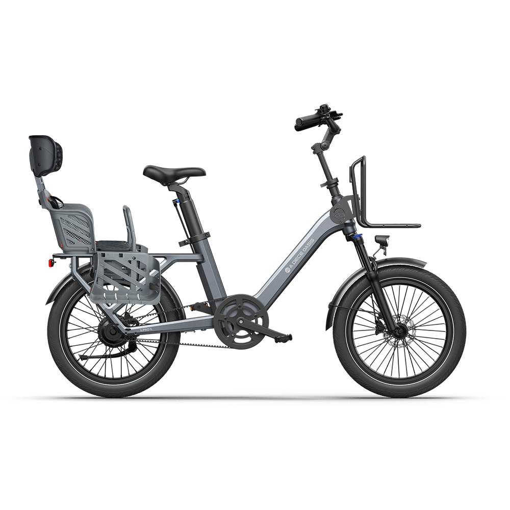 ADO Air One Pro All-in-One Family Electric Bike Moonlight Grey baby seat