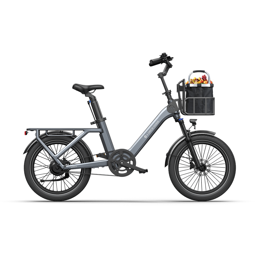 ADO Air One Pro All-in-One Family Electric Bike Moonlight Grey folding basket