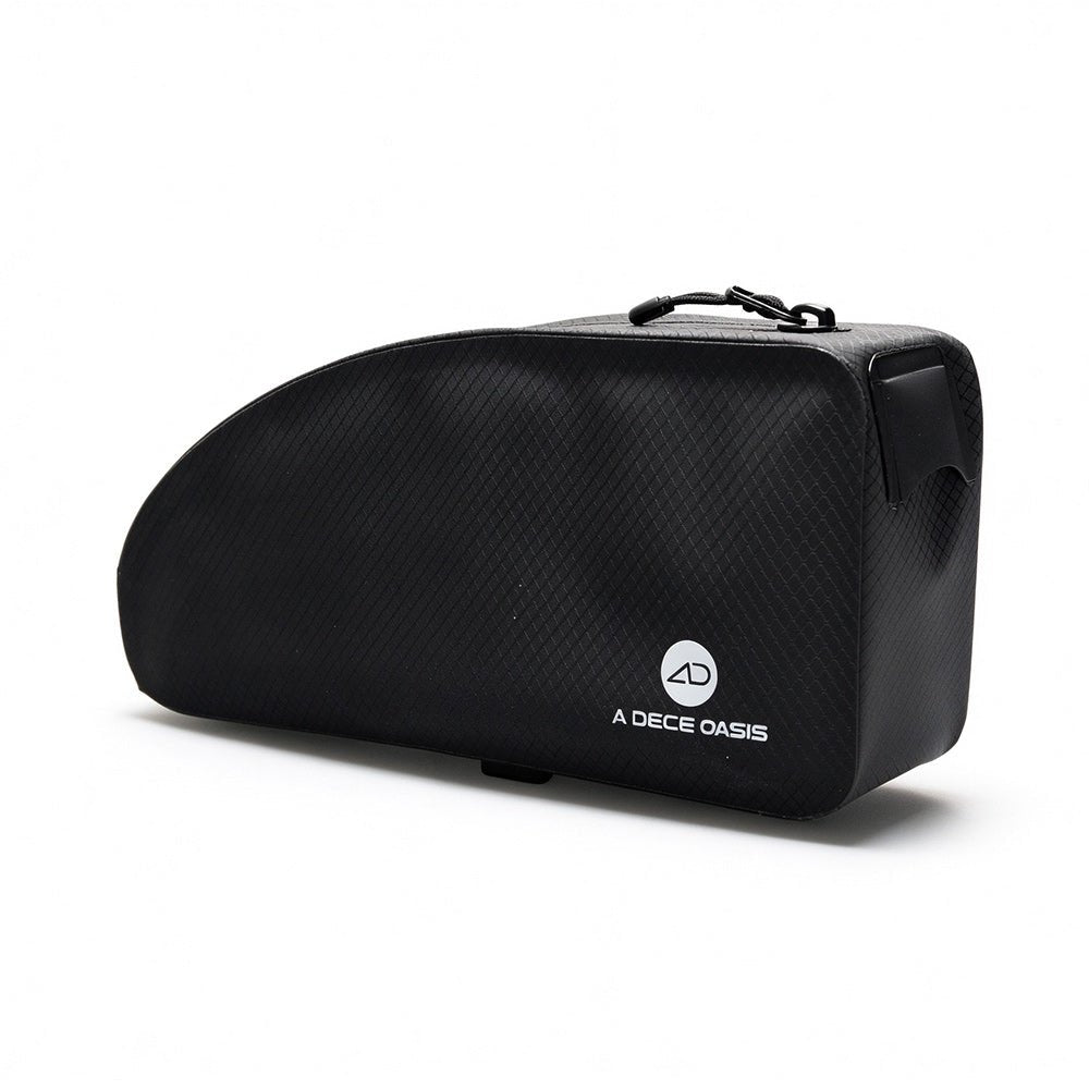 Black ADO CB10 e-bike frame bag featuring a durable diamond grid nylon texture and a bottom mounting interface designed for the AQS Mag quick-release system.