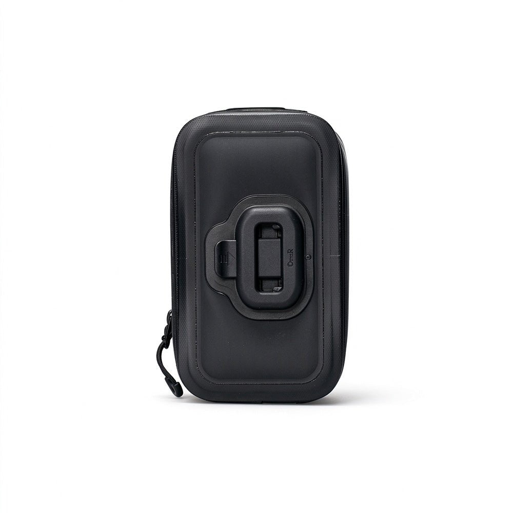 Rear view of the ADO CB11 bike bag showing the integrated AQS Mag quick-release mounting interface and secure locking mechanism.