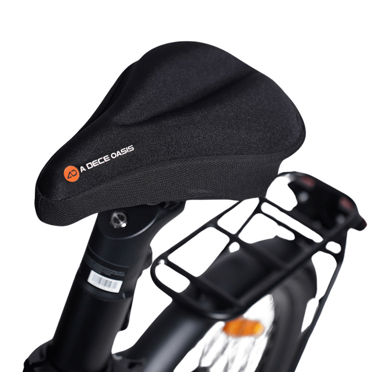 ADO saddle cover fitted on an electric bike saddle