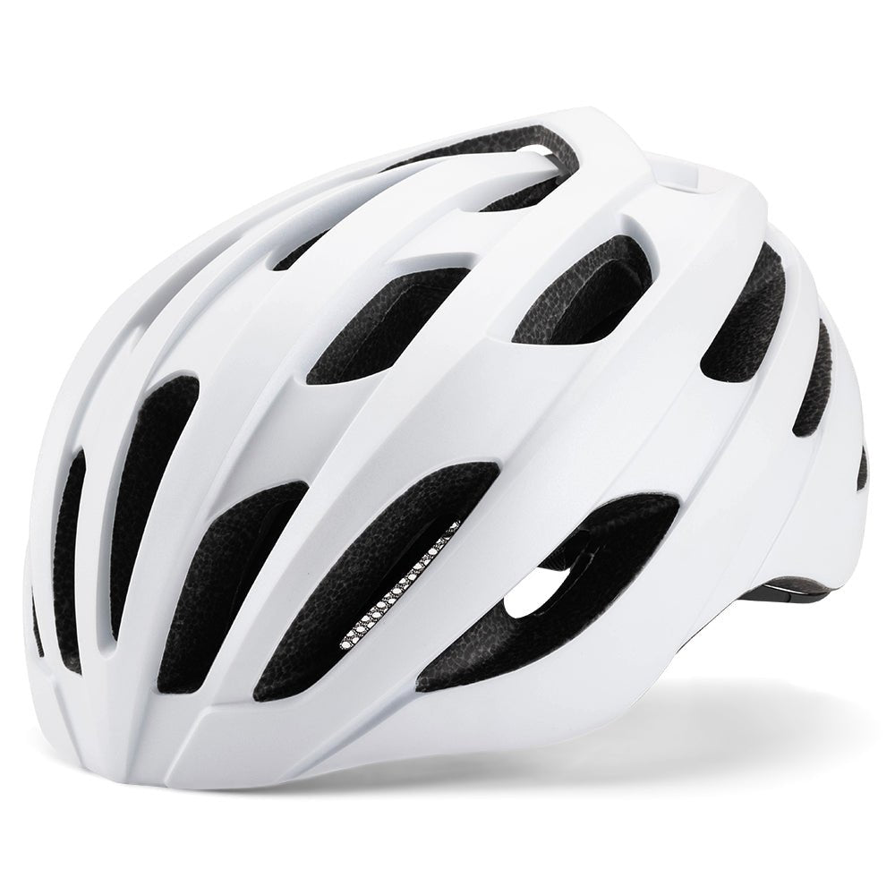 Side profile of the ADO black cycling helmet White 