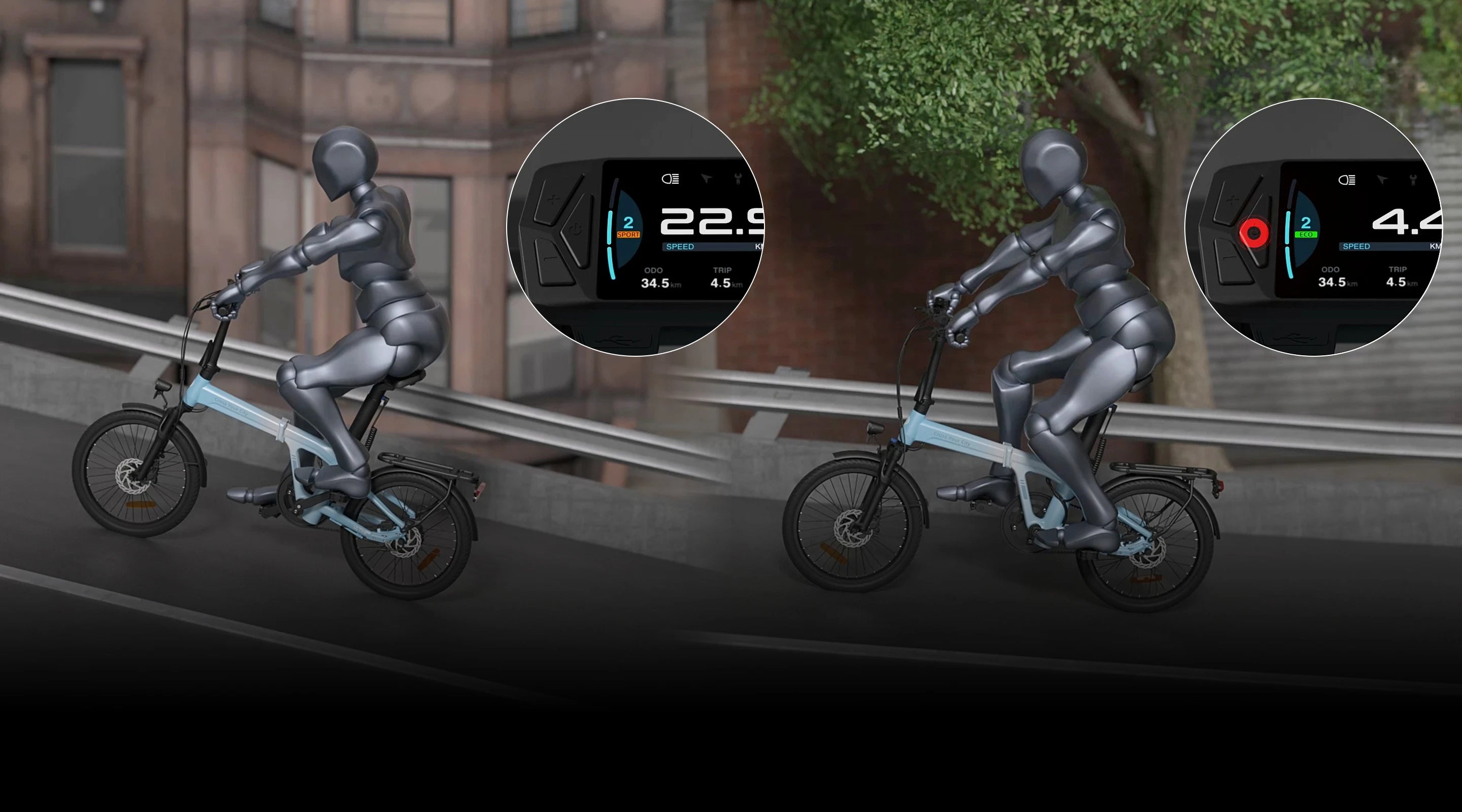 Air 20 folding ebike eco and sport mode